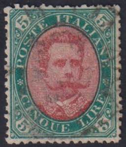 1889 - 5 Lire  verde e carminio, n° 49, ... 