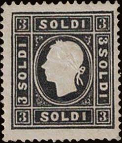 1859 - 3 soldi nero I tipo, n° 29, ... 