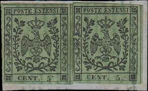 1852 - 5 c. verde oliva, n° 8 + 8b, due es ... 