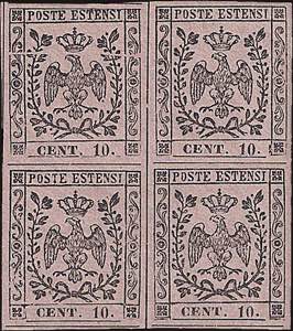 1852 - 10 c. rosa, n° 9, in spl quartina ... 