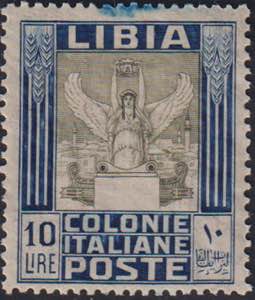 1921 - 10 L. azzurro e oliva, n° 32a, dent. ... 