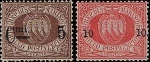1892 - Sovr. 5 e 10 c., n° 9 + 11, valori ... 