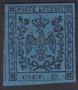 1852 - 40 c. azzurro scuro, n° 10f, CNET, ... 