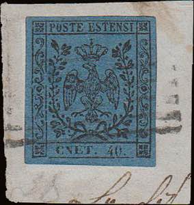1852 - 40 c. azzurro scuro, n° 10f, con ... 