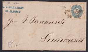 1865 - 10 k. azzurro, n° 30, su lettera da ... 