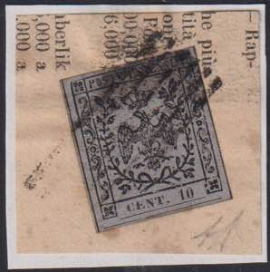 1857 - 10 c. grigio, FG n° 4a, ottimo, su ... 