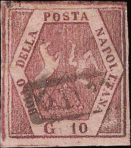 1859 - 10 gr. rosa carminio, falso per ... 