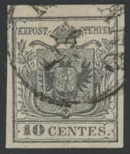 1850 - 10 cent. grigio nero I tiratura, n° ... 
