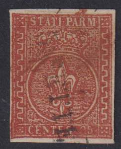 1853 - 25 cent. bruno rosso, n° 8, ottimo. ... 