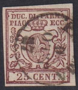 1857 - 25 cent. bruno lilla scuro, n° 10a, ... 