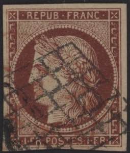 1849 - Cerere 1 fr. carminio scuro, n° 6, ... 