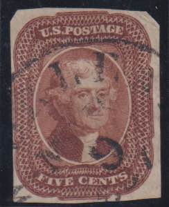 1851 - 5 cent. Jefferson, n° 6, appena ... 