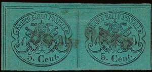 1867 - 5 cent. azzurro verdastro, n° 16, ... 