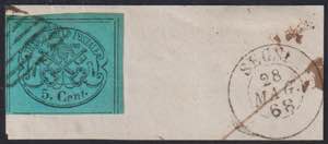 1868 - 5 cent. azzurro verdastro, n°16, ... 