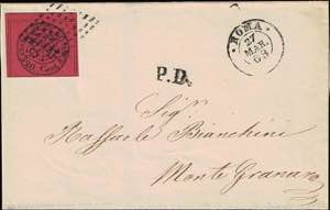 1868 - 20 cent. rosso bruno, n° 18, ... 