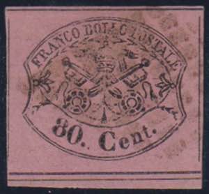 1867 - 80 cent. non dentellato, n° 20, ... 