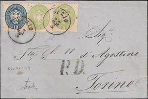 1864 - Stemma d. 9,5,  3 e 10 soldi, n° 42 ... 