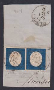 1855 - 20 cent. azzurro, n° 8, ... 