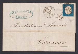 1855 - 20 cent. azzurro, n° 8, ottimo, su ... 