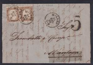 1860 - 10 cent. bruno lillaceo, n° 14Ba, ... 