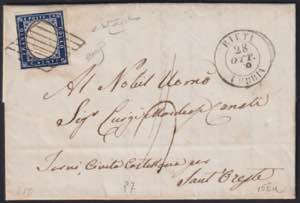 1862 - RIETI, pt 6 - 20 cent. indaco, n° ... 