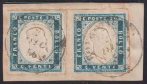 1856 - 20 cent. cobalto, n° 15, due ... 