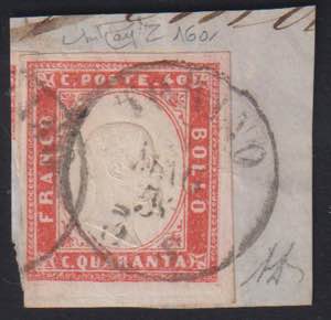 1855 - 40 cent. vermiglio, n° 16a, ottimo, ... 