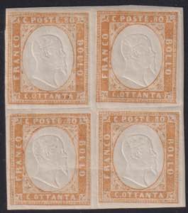1858 - 80 cent. bistro arancio, n° 17, in ... 