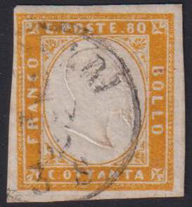 1862 - 80 cent. arancio carico, n° 17D, ... 