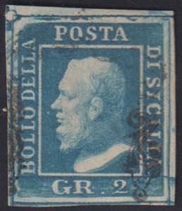 1859 - 2 grana azzurro I tavola, n° 6, ... 
