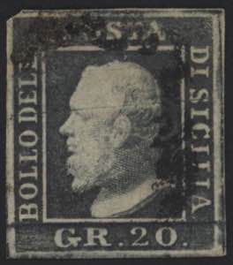 1859 - 20 grana grigio ardesia, n° 13, ampi ... 