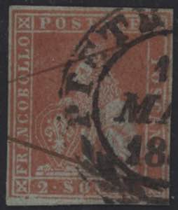 1851 - 2 soldi scarlatto chiaro su azzurro, ... 
