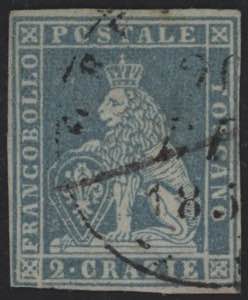 1851 - 2 crazie azzurro su  grigio, n° 5, ... 