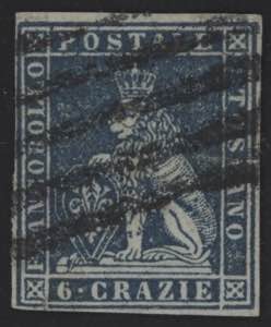 1851 - 6 crazie ardesia su grigio, n° 7, ... 