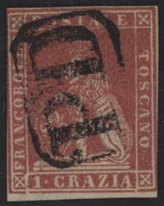 1857 - 1 crazia carminio chiaro, n° 12a, ... 