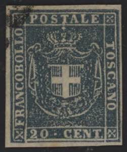 1860 - 20 cent. azzurro grigio, n° 20b, ... 