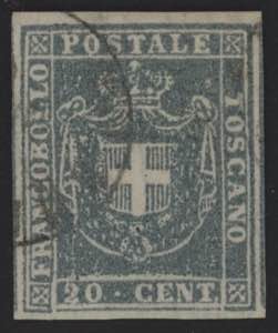 1860 - 20 cent. azzurro grigio, n° 20b, ... 