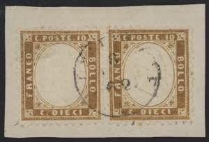 1862 - 10 cent. bistro giallastro, n° 1, ... 