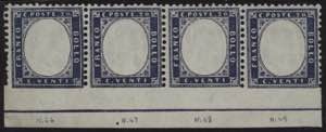 1862 - 20 cent. indaco, n° 2, spl striscia ... 
