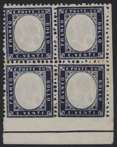 1862 - 20 cent. indaco, n° 2 + 2l, in bella ... 