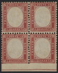 1862 - 40 cent. rosso carminio, n° 3 + 3l, ... 