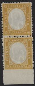 1862 - 80 cent. giallo arancio, n° 4 + 4l, ... 