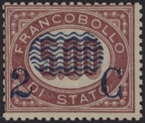 1878 - 2 C su 5,00 sovrastampato, n° 35, ... 