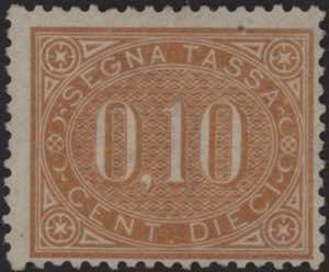 1869 - 10 cent. bruno arancio, Sx n° 2, ... 