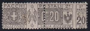 1914 - Pacchi Nodo 20 cent. nero, PP n° ... 
