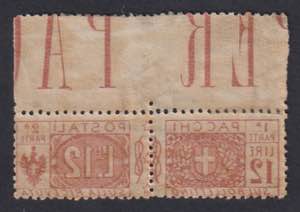 1914 - Pacchi Nodo 12 lire con decalco, PP ... 