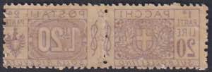 1914 - Pacchi Nodo 20 Lire con decalco, PP ... 