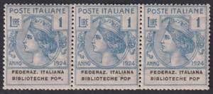1924 - Feder. It. Bib. Pop. 1 Lira, n° 37, ... 
