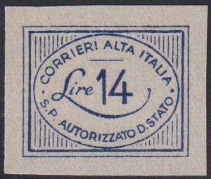 1945 - 14 lire azzurro oltremare, n° 1, ... 