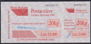 1998 - Postacelere 25.000 Lire, n° 9b, ... 